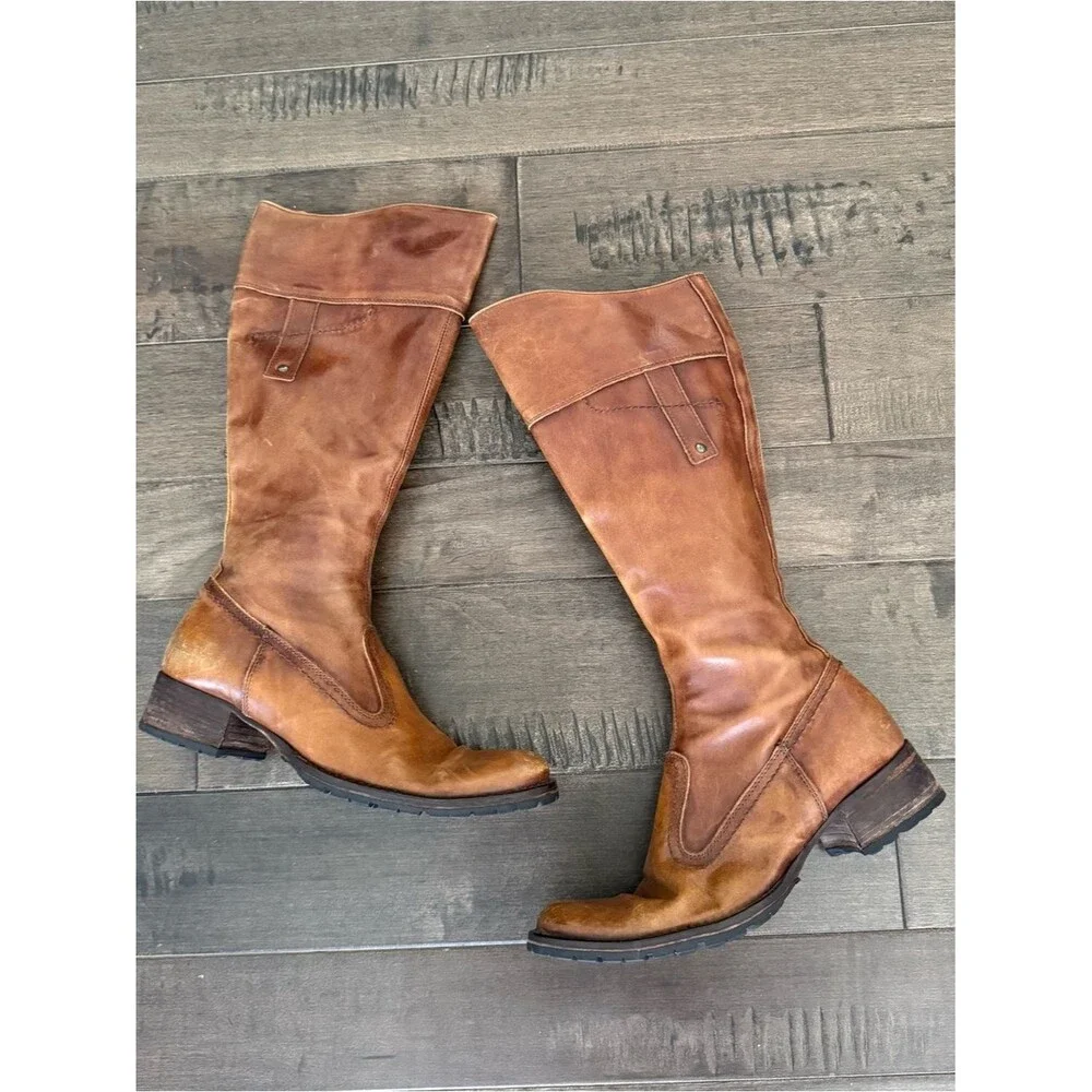 Nero Giardini Leather Riding Boots Cognac Brown 37 Italian Tall Vibram